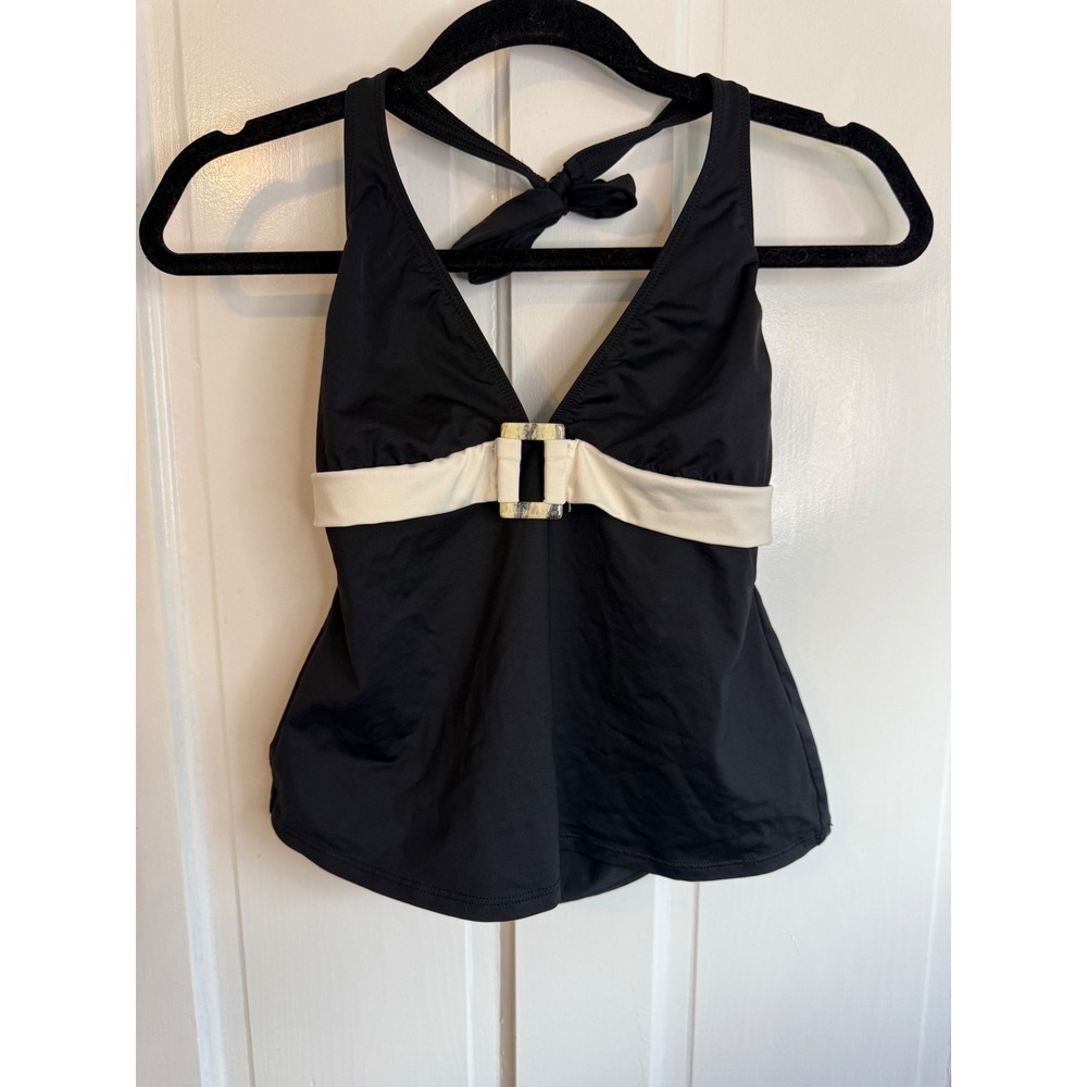 Lauren Ralph Lauren Black White Halter Tankini Top Buckle Detail Size 12